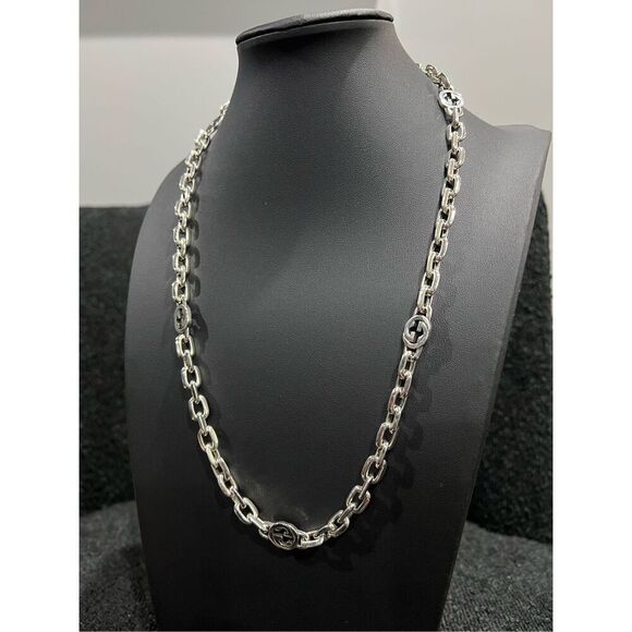 Gucci silver tone interlocking g chain link necklace unisex - Picture 2 of 7